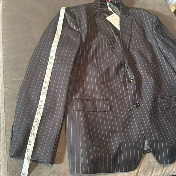 Men’s Black Pinstripe 3 Piece Suit 2 Button Closure Size 44 Jacket 40 Pants NEW